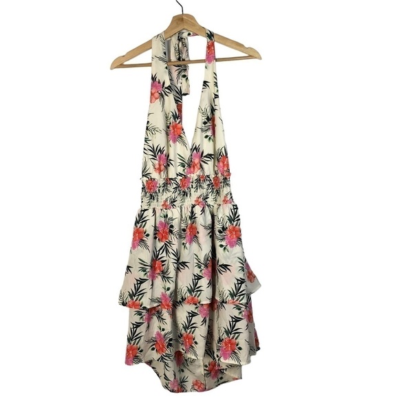 Madden NYC White & Pink Floral Tiered Halter Mini Dress XL - Picture 1 of 4